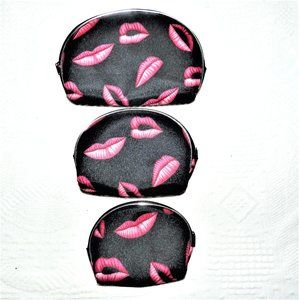 Pink Lips Nesting Cosmetic Bags New